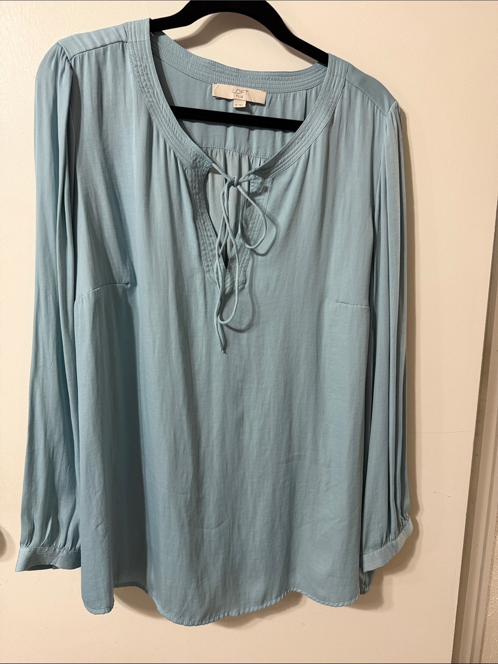 LOFT Pale Blue Lace-Up Long Sleeve Tunic Top, Sz 18